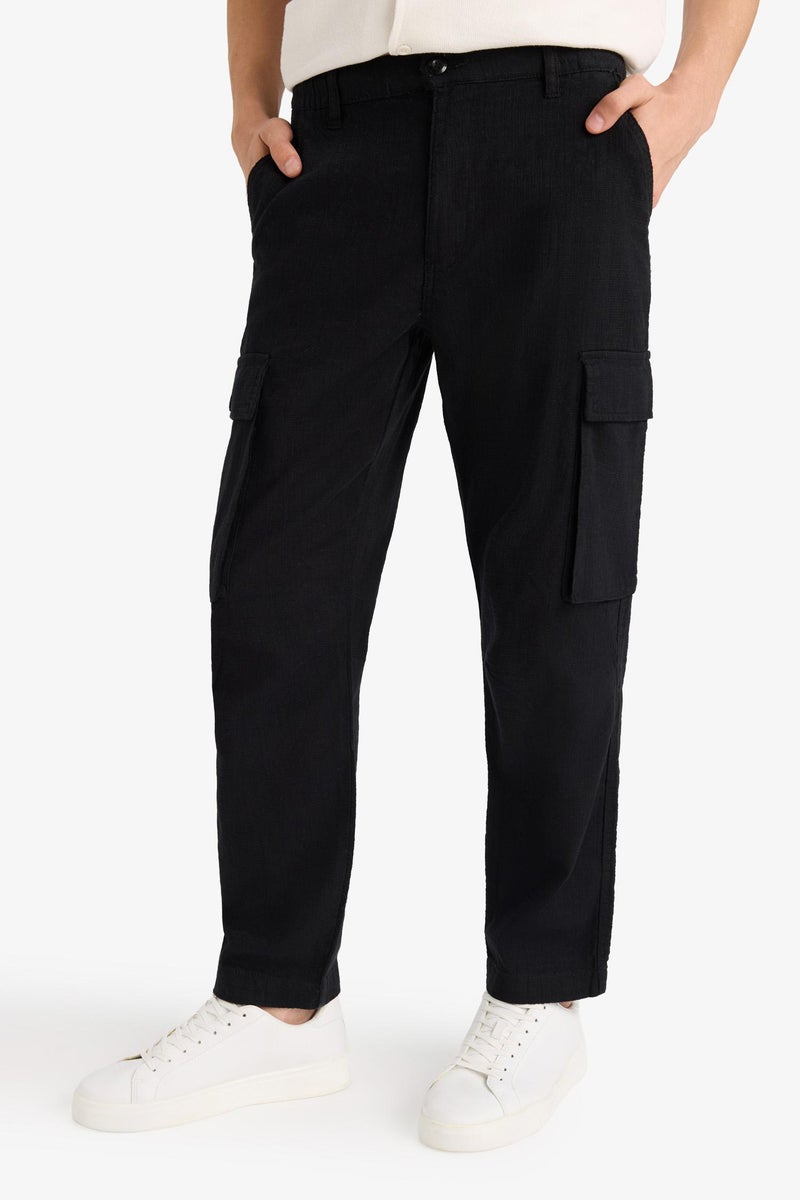 DeFacto Black Man Relax Fit Linen Look Straight Leg Cotton  Trousers Casual - Image 4